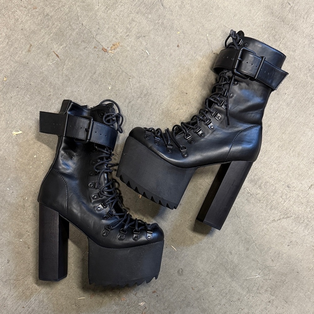 Dolls Kill Black Chunky Lace-Up Boots